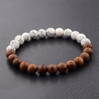 Amader 8mm New Natural Wood Beads Bracelets Men Black Ethinc Meditation White Bracelet Women Prayer Jewelry Yoga Bracelet Homme
