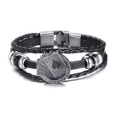 Vnox Lucky Vintage Men's Leather Bracelet Playing Cards Raja Vegas Charm Multilayer Braided Women Pulseira Masculina 7.87