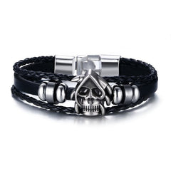 Vnox Lucky Vintage Men's Leather Bracelet Playing Cards Raja Vegas Charm Multilayer Braided Women Pulseira Masculina 7.87