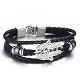 Vnox Lucky Vintage Men's Leather Bracelet Playing Cards Raja Vegas Charm Multilayer Braided Women Pulseira Masculina 7.87