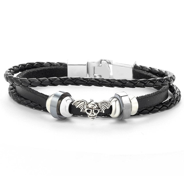Vnox Lucky Vintage Men's Leather Bracelet Playing Cards Raja Vegas Charm Multilayer Braided Women Pulseira Masculina 7.87